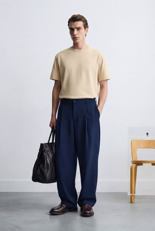 Iconic Tek Pileli Relaxed Fit Kumaş Pantolon