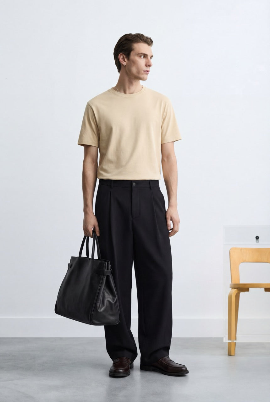 Iconic Tek Pileli Relaxed Fit Kumaş Pantolon