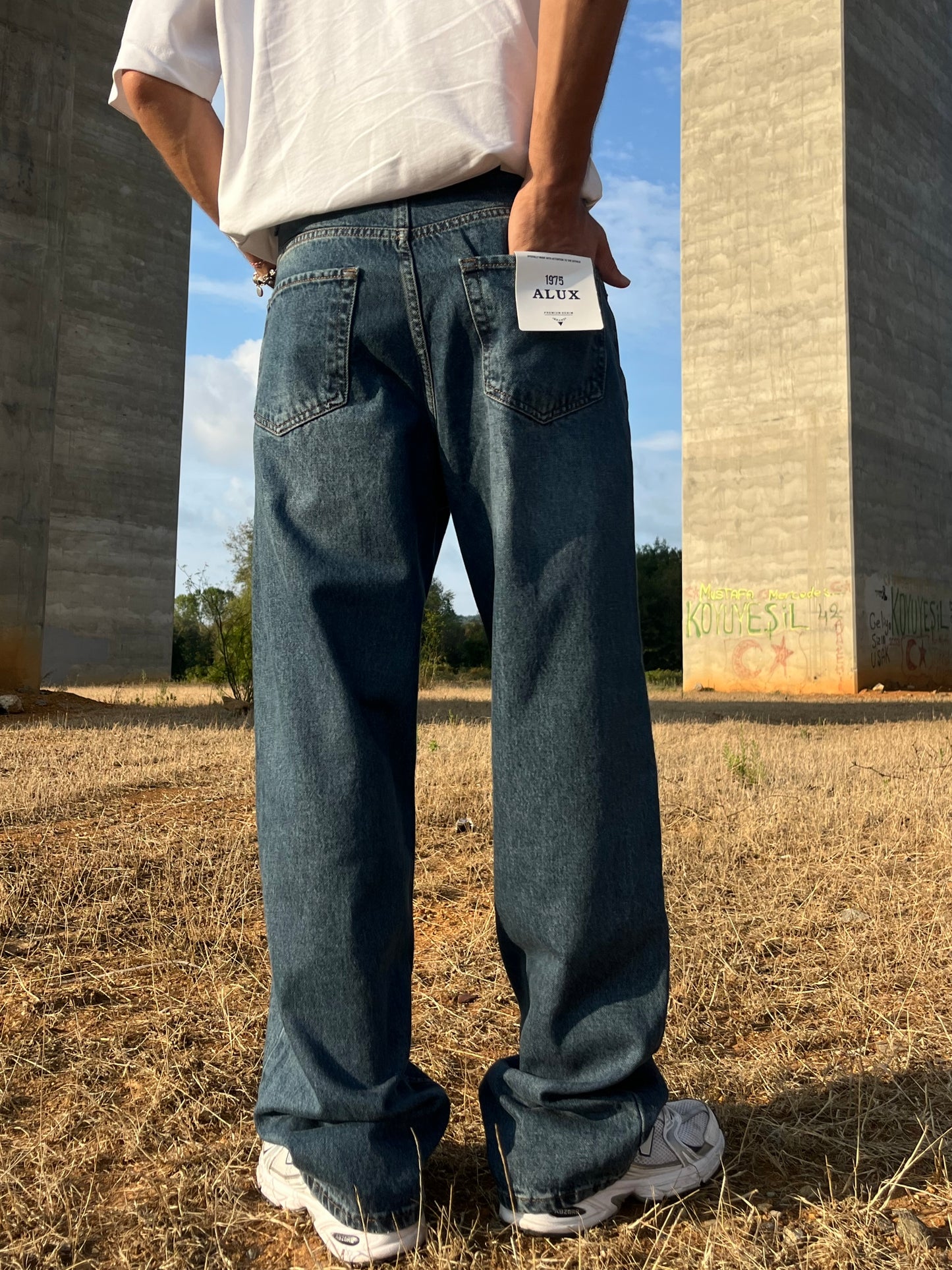 Alux Basic Mavi Baggy Kot Pantolon