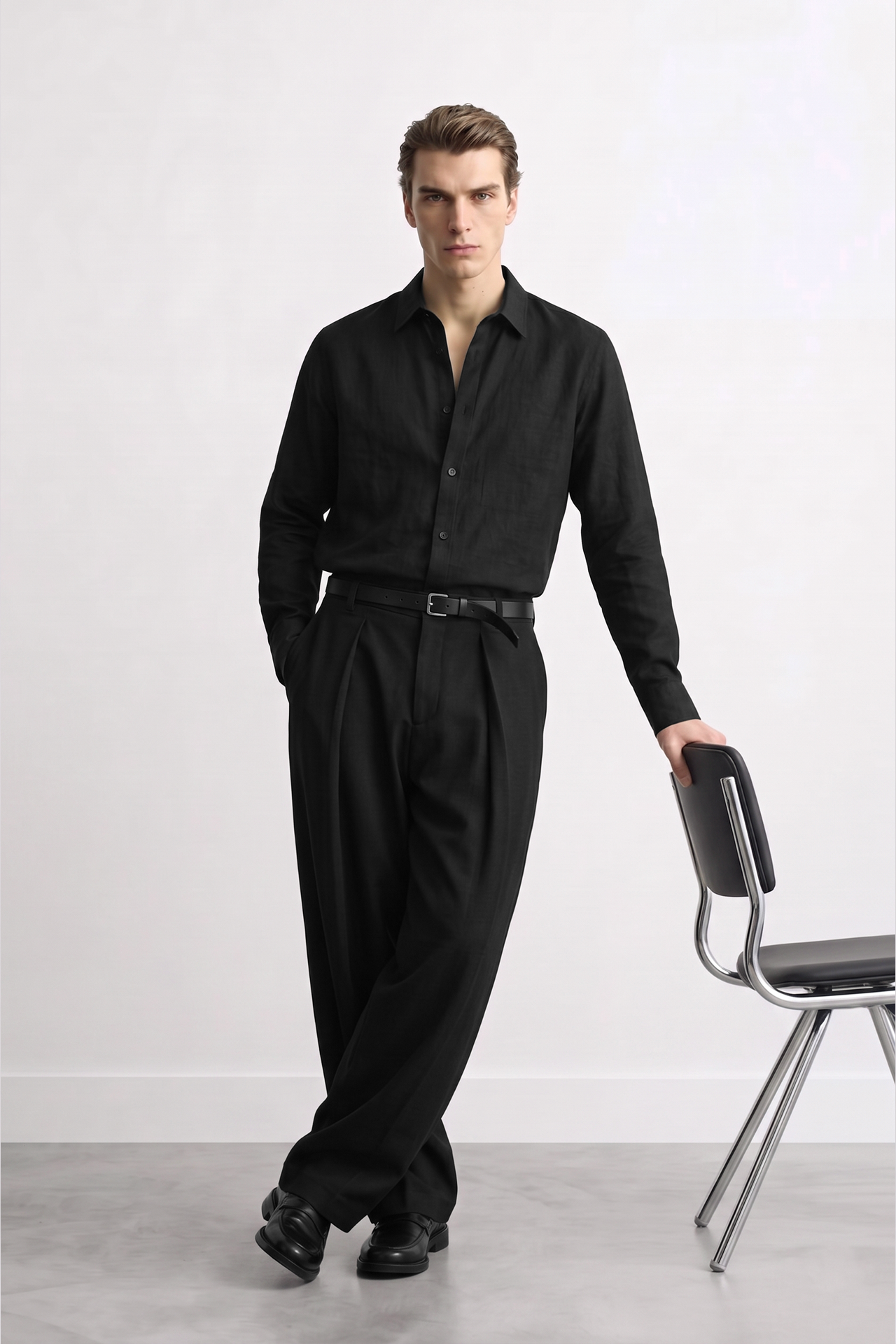 Relaxed Fit Derin Pileli Kumaş Pantolon