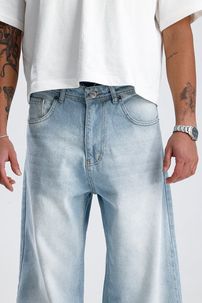 Buz Mavi Baggy Kot Pantolon