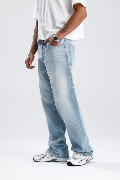 Buz Mavi Baggy Kot Pantolon