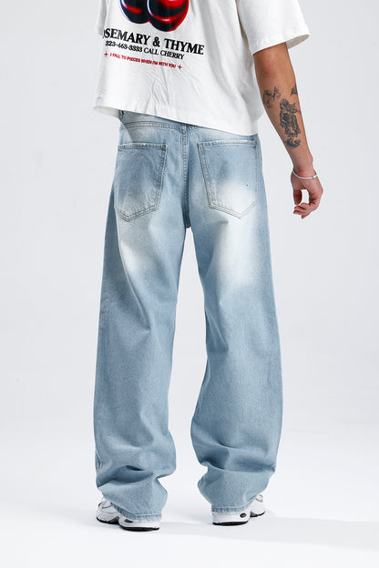 Buz Mavi Baggy Kot Pantolon