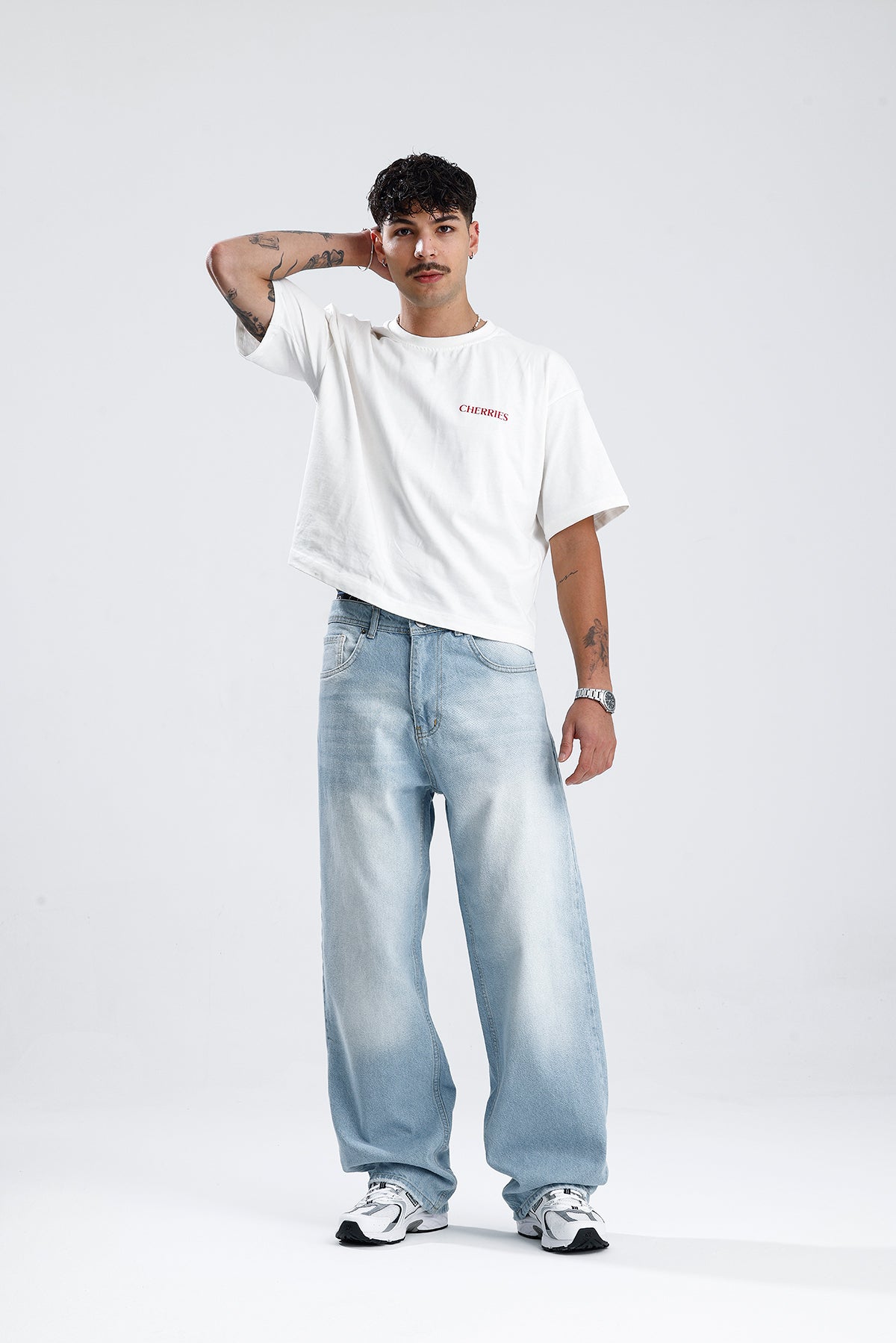 Buz Mavi Baggy Kot Pantolon