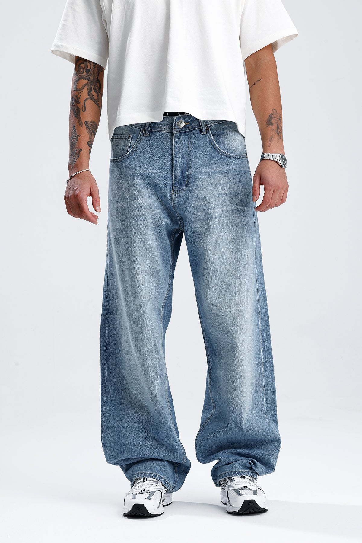 Retro Wash Mavi Baggy Kot Pantolon