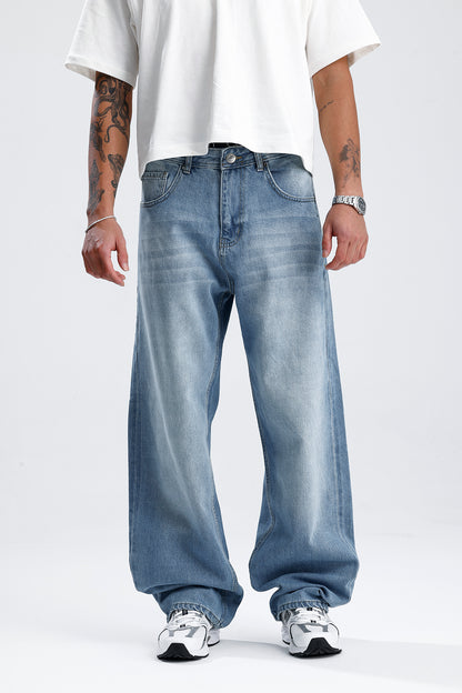 Retro Wash Mavi Baggy Kot Pantolon
