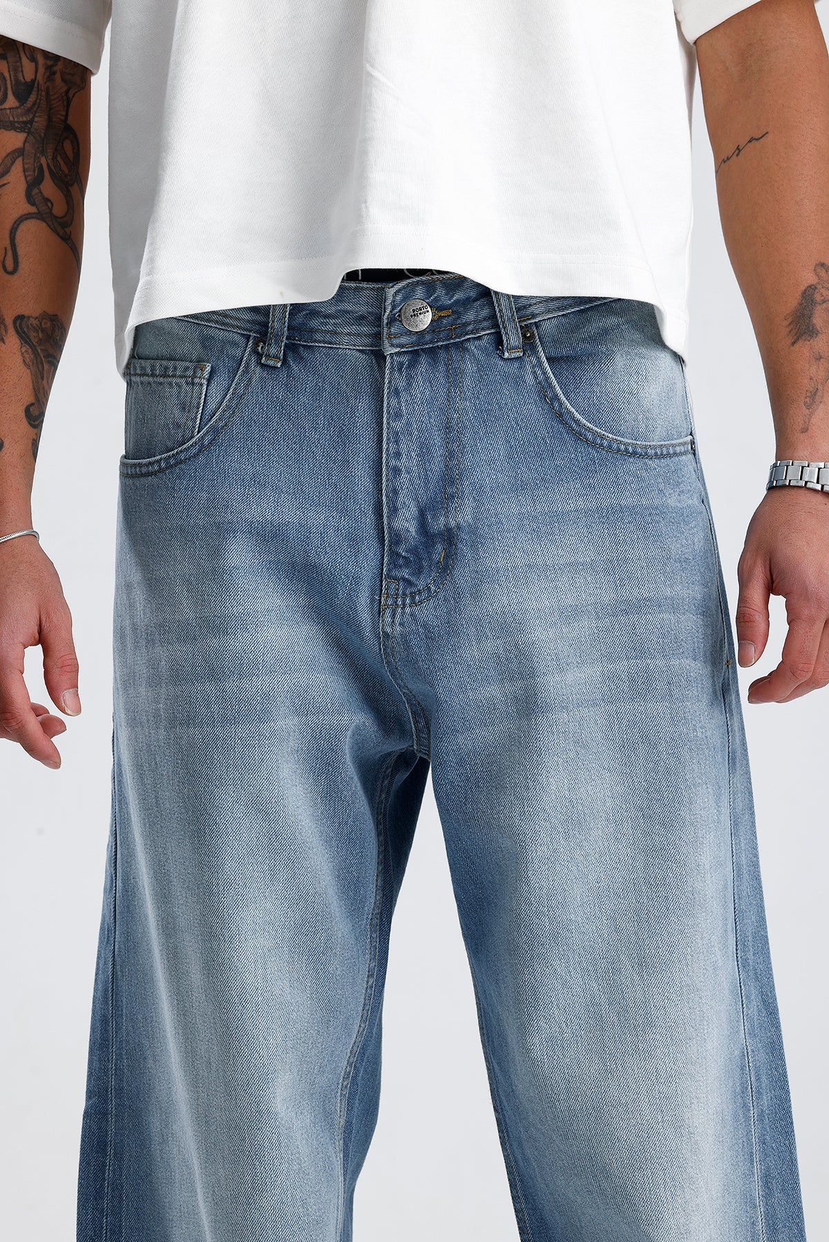 Retro Wash Mavi Baggy Kot Pantolon