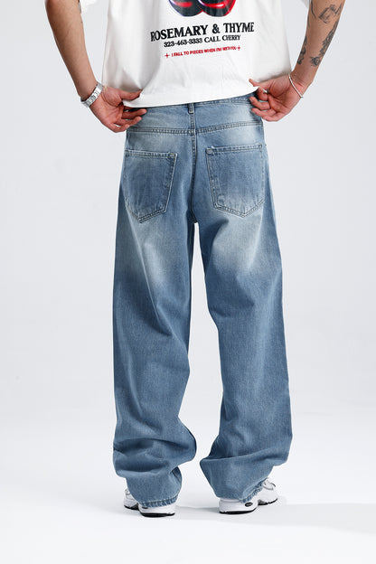 Retro Wash Mavi Baggy Kot Pantolon