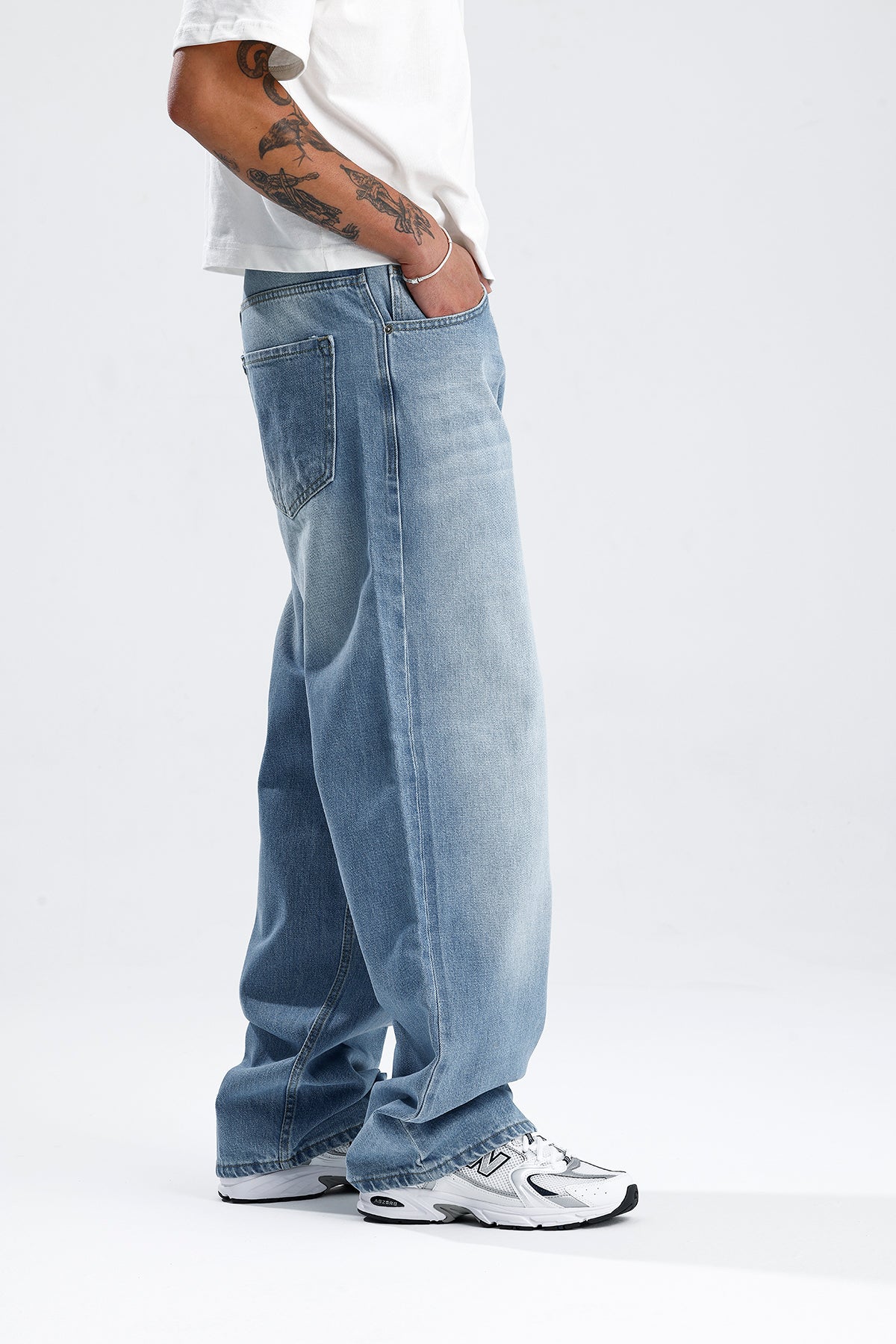 Retro Wash Mavi Baggy Kot Pantolon