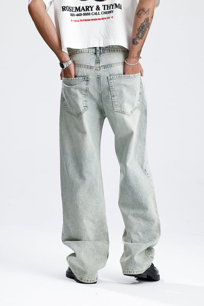 Soldurma Detay Açık Mavi Baggy Kot Pantolon