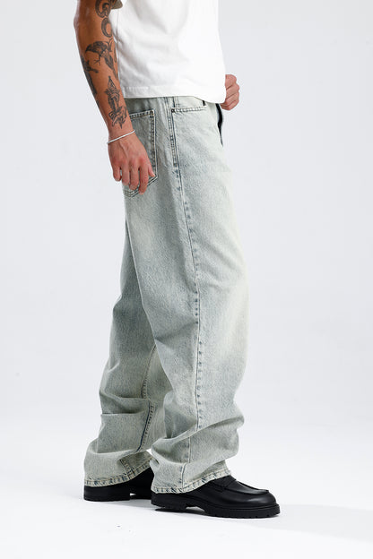 Soldurma Detay Açık Mavi Baggy Kot Pantolon