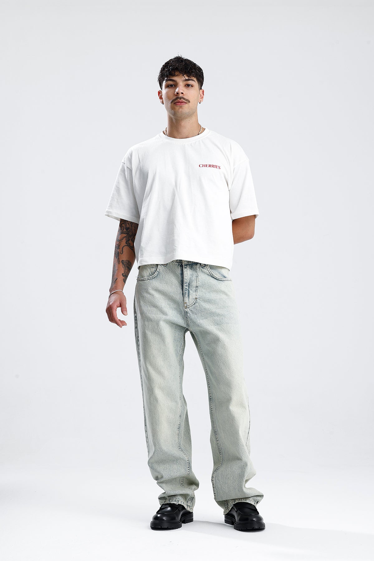 Soldurma Detay Açık Mavi Baggy Kot Pantolon