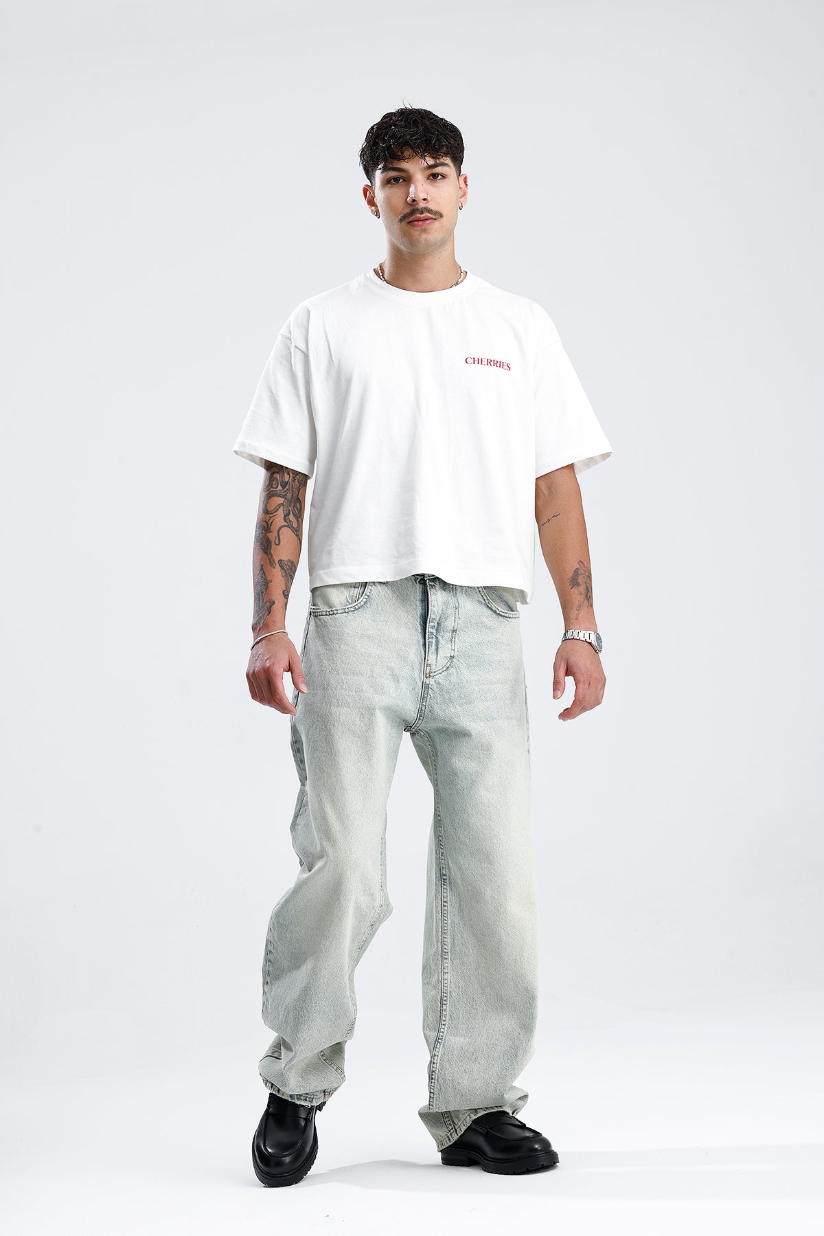 Soldurma Detay Açık Mavi Baggy Kot Pantolon