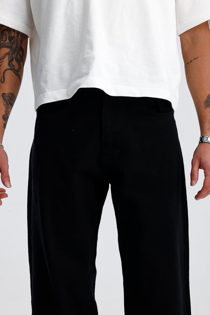 Relaxed Fit Düz Siyah Kot Pantolon