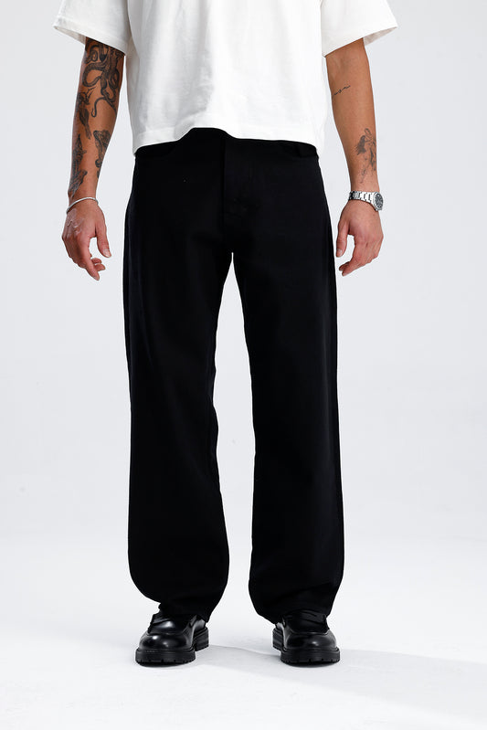 Relaxed Fit Düz Siyah Kot Pantolon