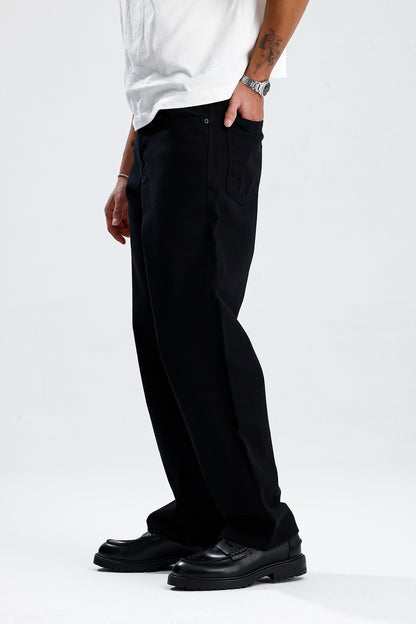 Relaxed Fit Düz Siyah Kot Pantolon