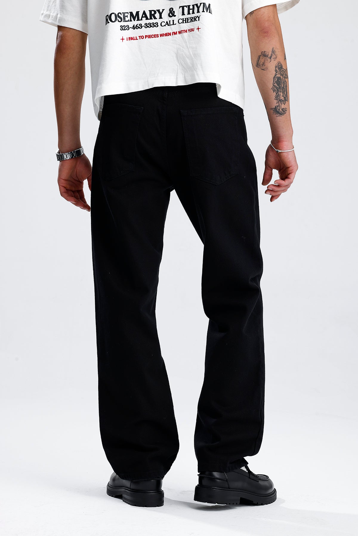 Relaxed Fit Düz Siyah Kot Pantolon