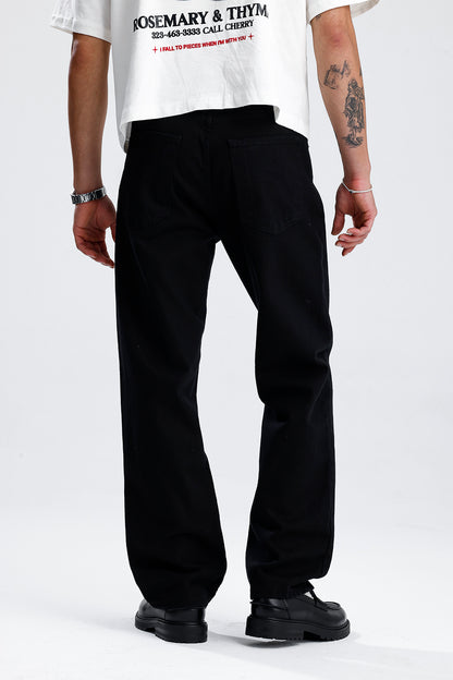 Relaxed Fit Düz Siyah Kot Pantolon