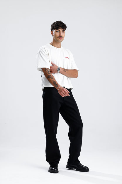 Relaxed Fit Düz Siyah Kot Pantolon