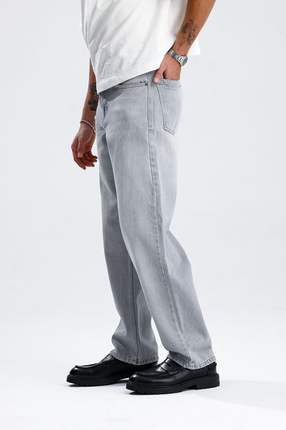 Relaxed Fit Açık Gri Kot Pantolon