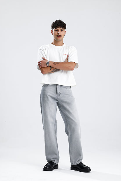 Relaxed Fit Açık Gri Kot Pantolon