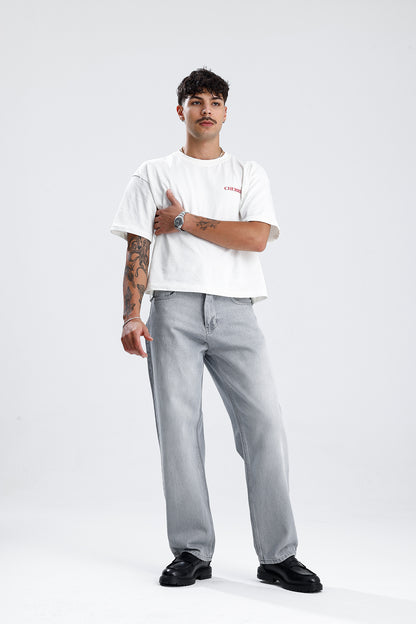 Relaxed Fit Açık Gri Kot Pantolon