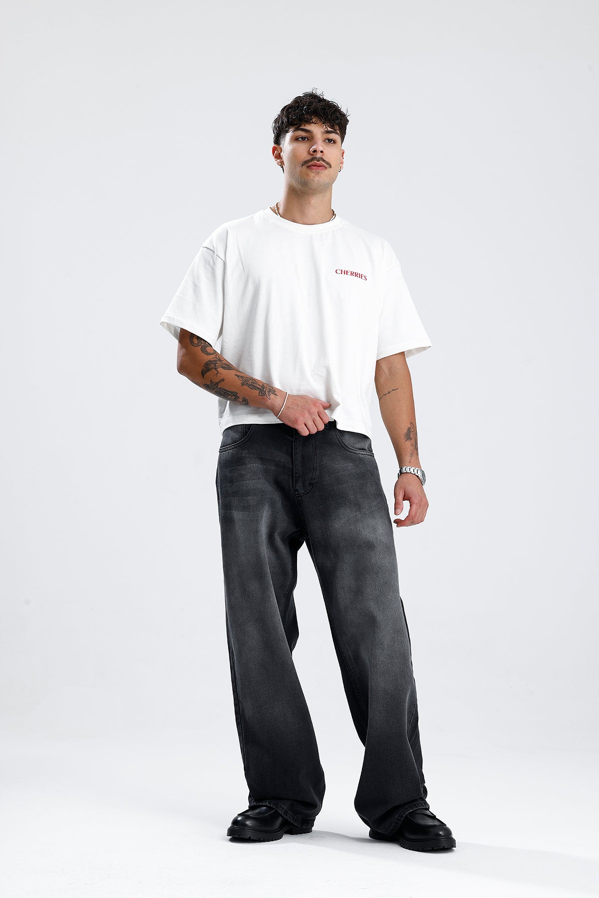 ATE Premium Yıkamalı Siyah Baggy Kot Pantolon