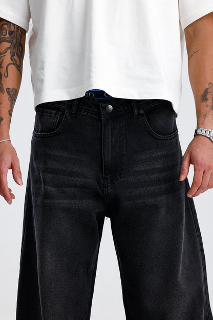 ATE Çizgi Detay Siyah Baggy Kot Pantolon