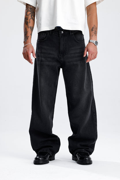 ATE Çizgi Detay Siyah Baggy Kot Pantolon