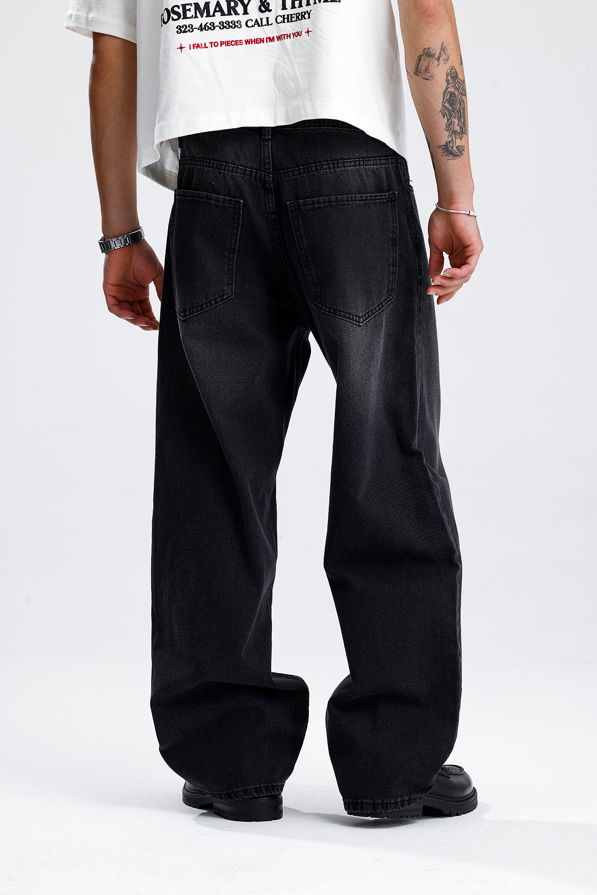 ATE Çizgi Detay Siyah Baggy Kot Pantolon