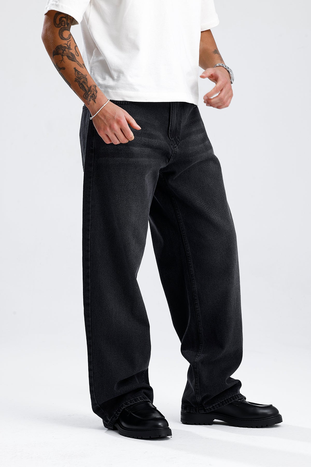 ATE Çizgi Detay Siyah Baggy Kot Pantolon