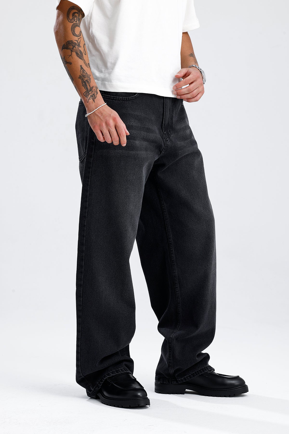 ATE Çizgi Detay Siyah Baggy Kot Pantolon