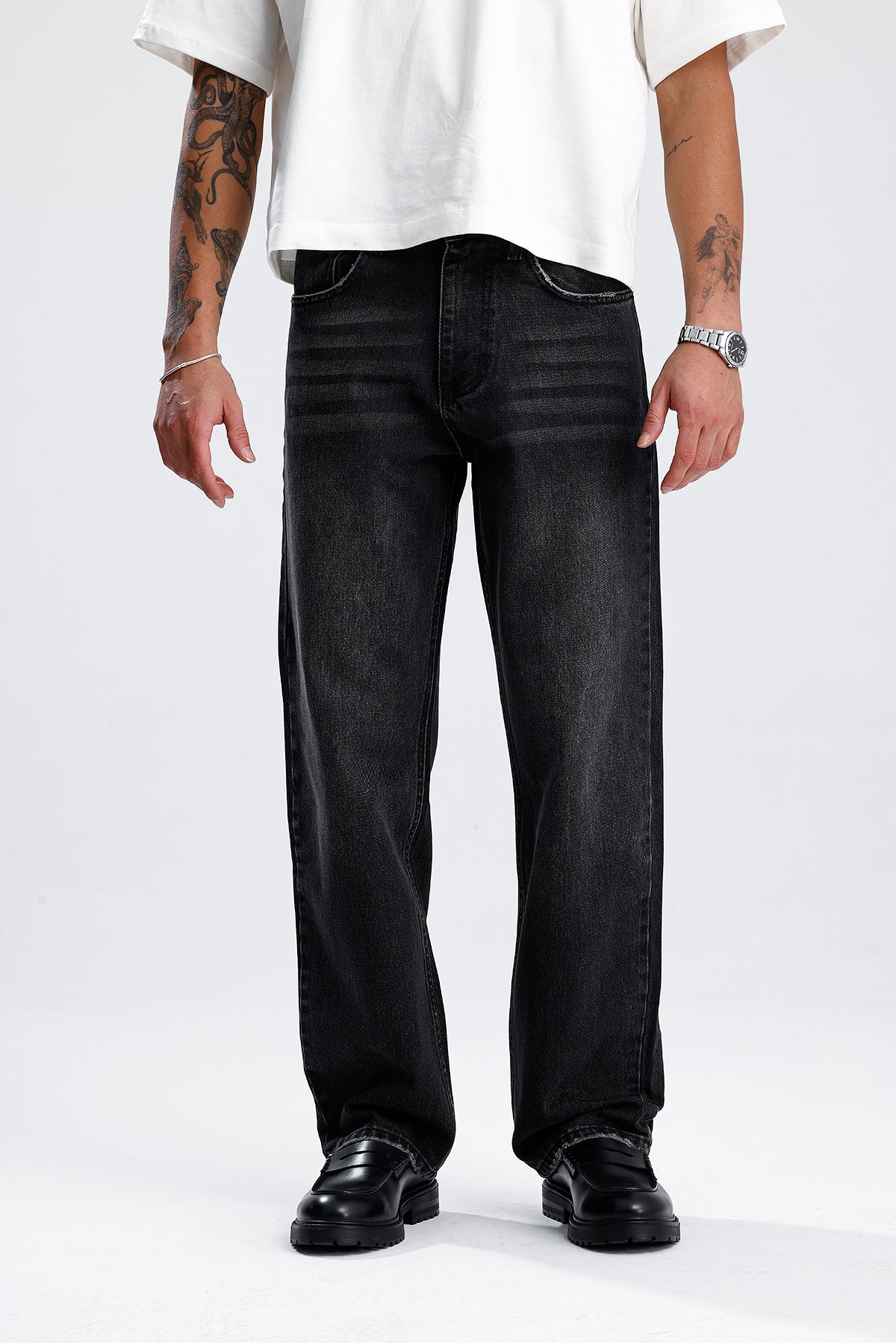 Relaxed Fit Premium Yıkamalı Siyah Kot Pantolon