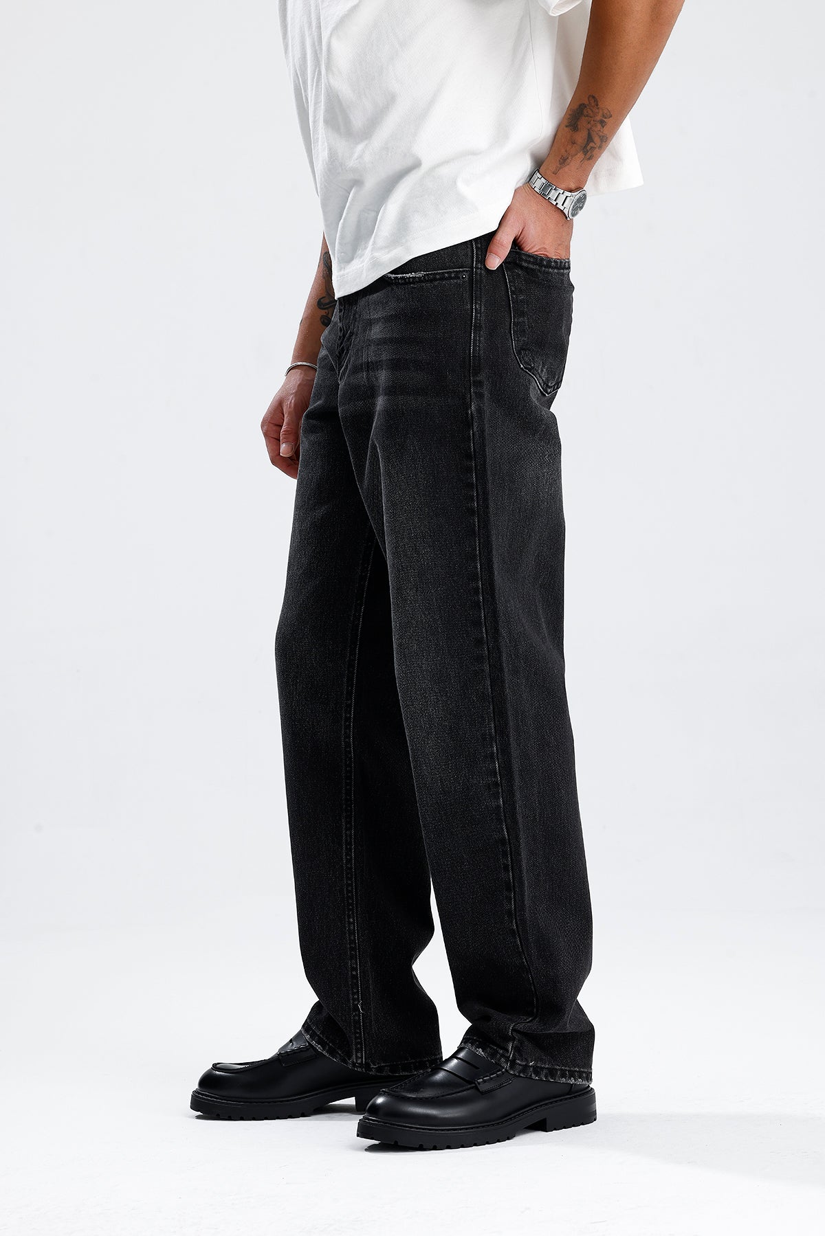 Relaxed Fit Premium Yıkamalı Siyah Kot Pantolon