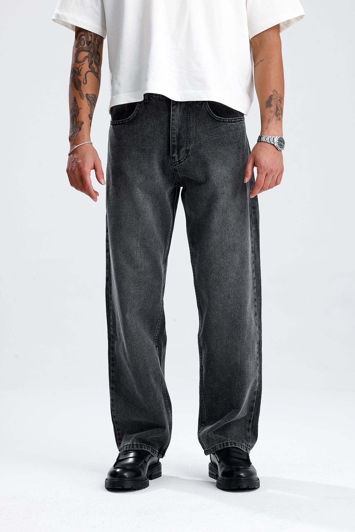 Relaxed Fit Koyu Gri Kot Pantolon