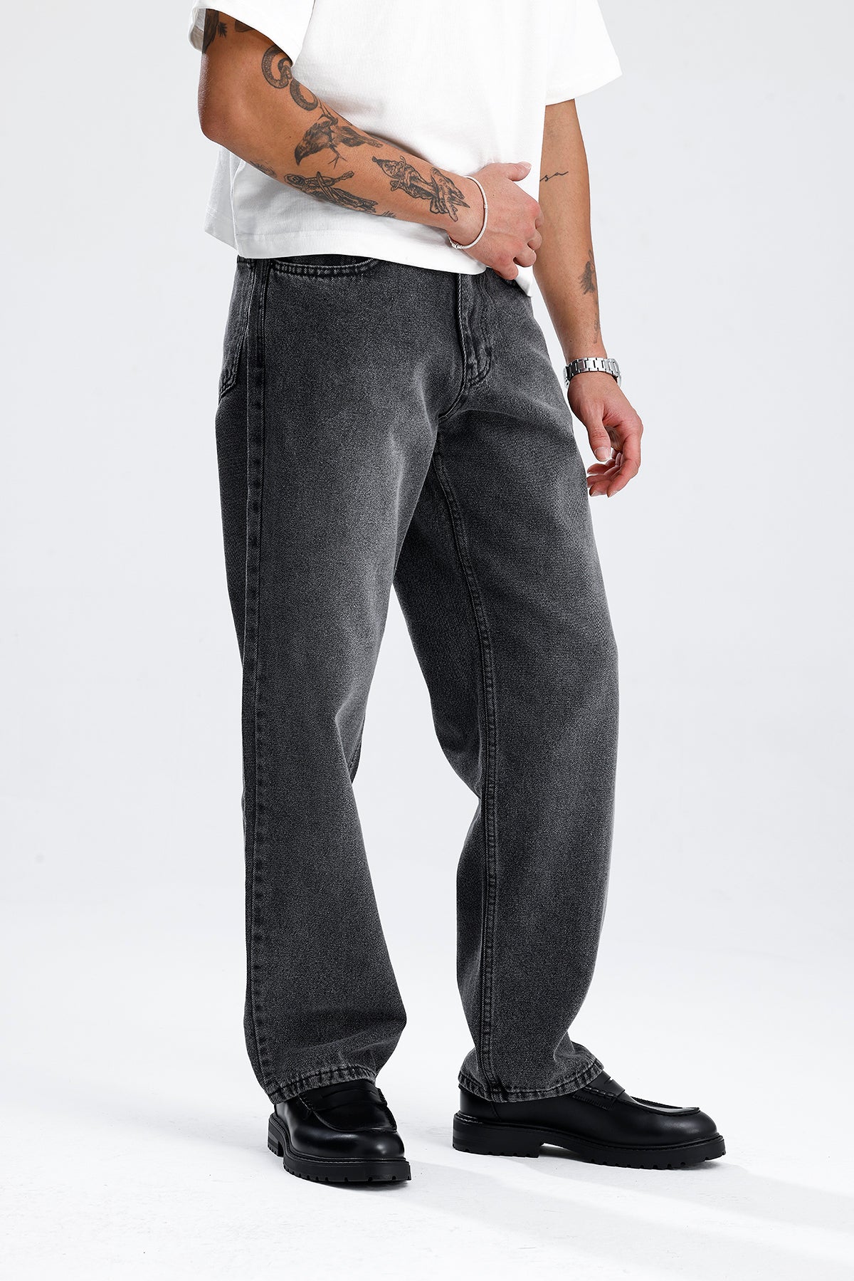 Relaxed Fit Koyu Gri Kot Pantolon