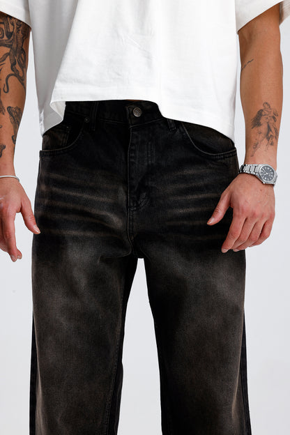 ATE Kahve Çizgili Premium Siyah Baggy Kot Pantolon