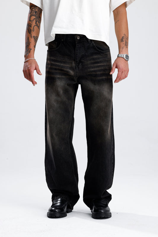 ATE Kahve Çizgili Premium Siyah Baggy Kot Pantolon