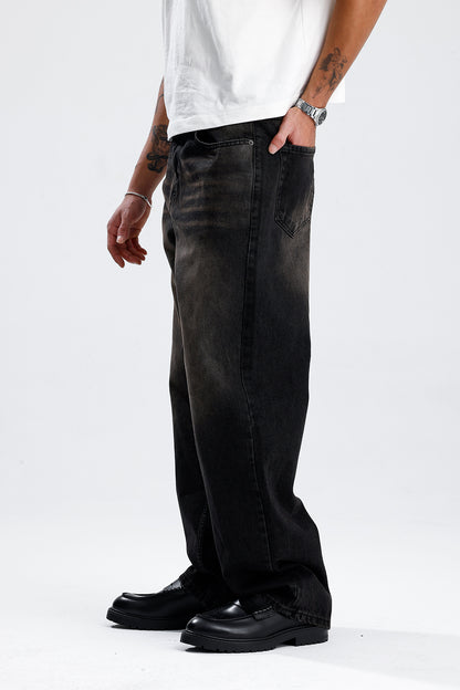 ATE Kahve Çizgili Premium Siyah Baggy Kot Pantolon