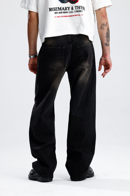 ATE Kahve Çizgili Premium Siyah Baggy Kot Pantolon