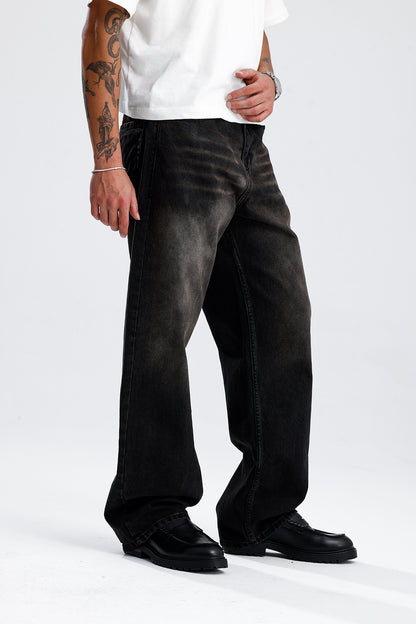 ATE Kahve Çizgili Premium Siyah Baggy Kot Pantolon