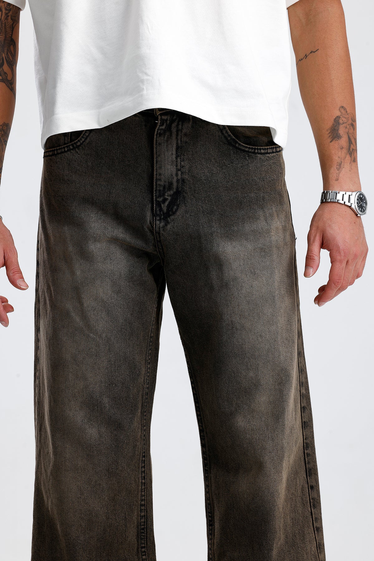 Retro Kahve Baggy Kot Pantolon