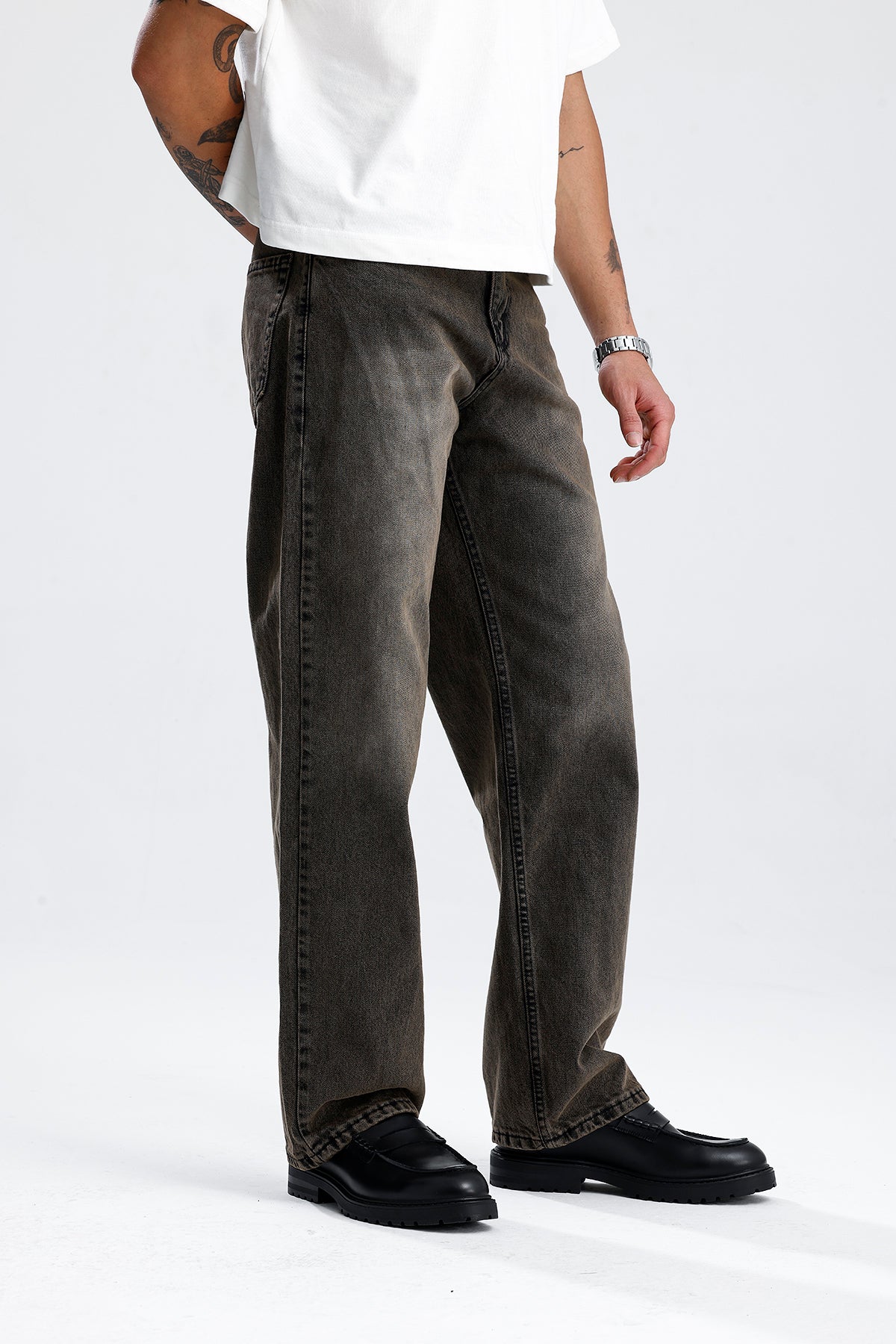 Retro Kahve Baggy Kot Pantolon