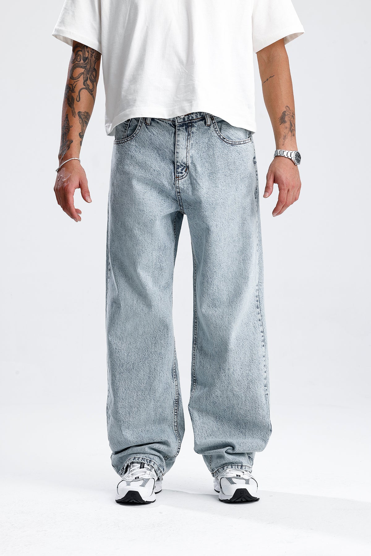 Kar Yıkama Mavi Baggy Kot Pantolon