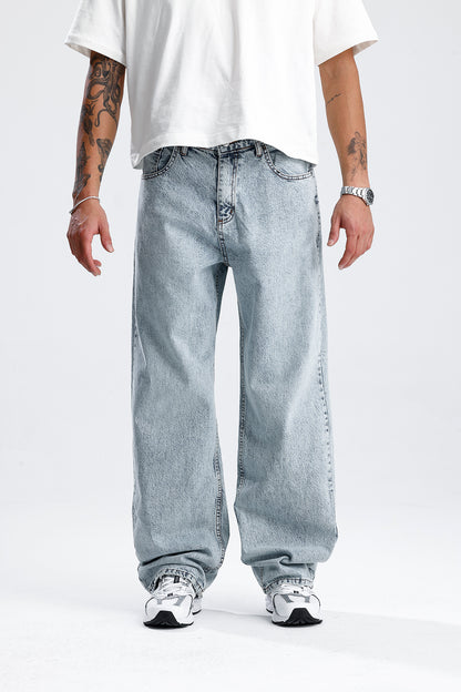 Kar Yıkama Mavi Baggy Kot Pantolon