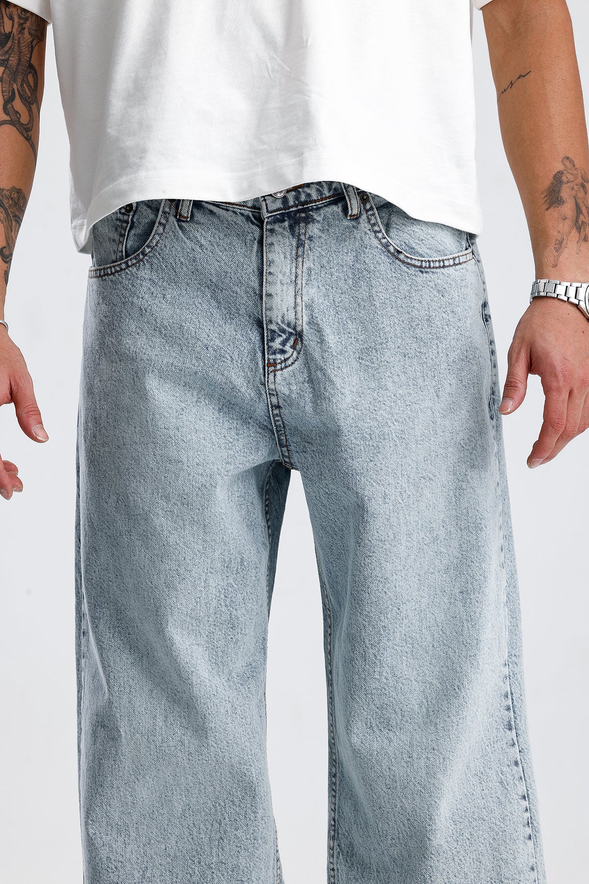 Kar Yıkama Mavi Baggy Kot Pantolon