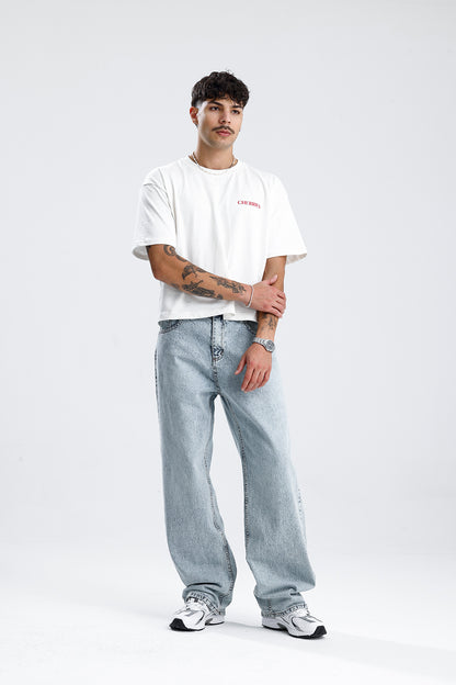 Kar Yıkama Mavi Baggy Kot Pantolon