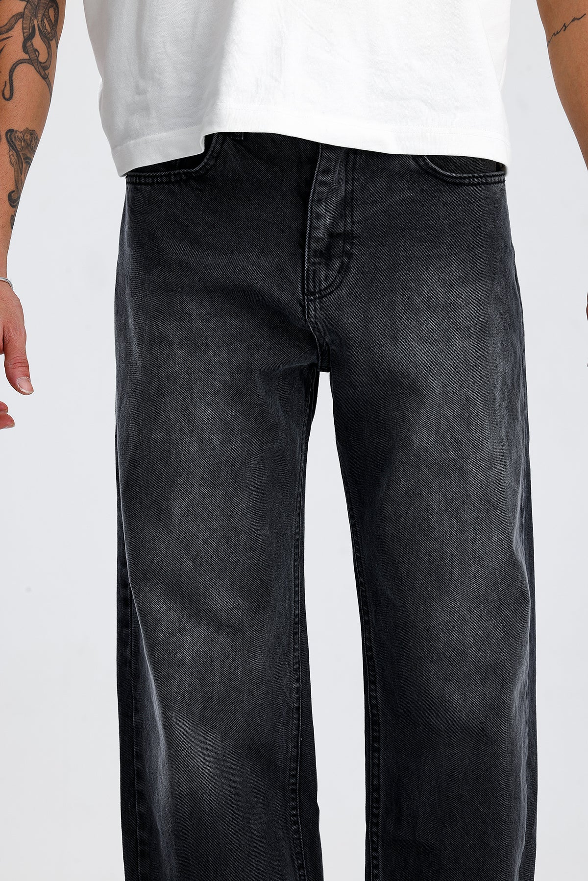 ATE Washed Premium Siyah Baggy Kot Pantolon