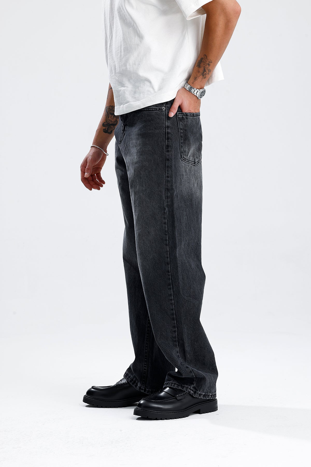 ATE Washed Premium Siyah Baggy Kot Pantolon