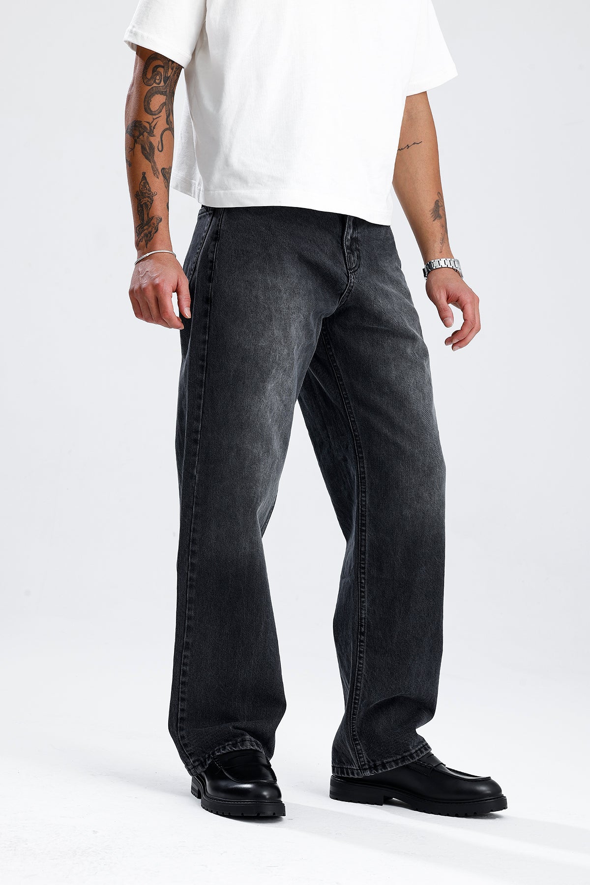 ATE Washed Premium Siyah Baggy Kot Pantolon